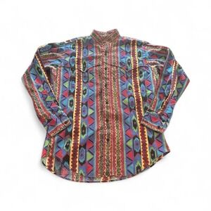 Vintage Ruddock Western Shirt Men Bold Aztec Southwest Print Embroidered Y2K 80s